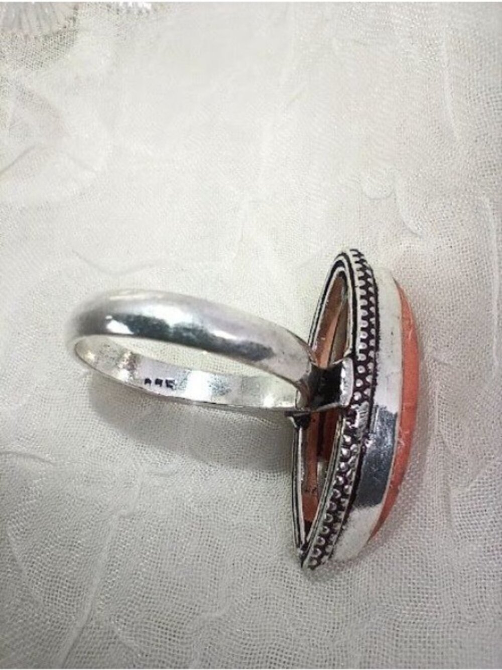 Sterling Silver Ring With Natural Orange/Red Coral Gemstone Size 7 Boho Jewelry - Picture 3 of 7